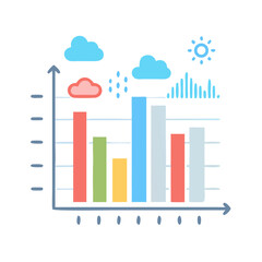 Fototapeta premium Hand-drawn bar graph showing weather trends, featuring sun, clouds and rain on black background