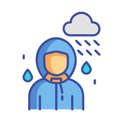 Person in raincoat under rain cloud, isolated illustration for weather related designs
