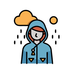 Flat Illustration of a Person Wearing Hoodie with Cloud and Sun on a Black Background