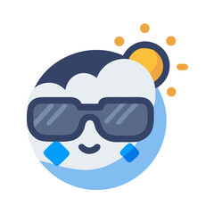 Cool Cloud with Sunglasses Enjoying the Sun, Flat Design Illustration for Weather Concepts