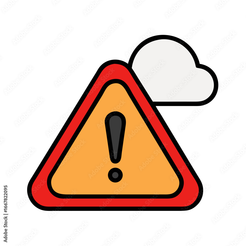 Poster warning sign graphic with cloud element and black background for tech or security alert