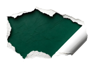 Ripped Green Paper Background with Irregular Edges and Rolled Corner on Black Background Dark Emerald Textured Paper Reveal