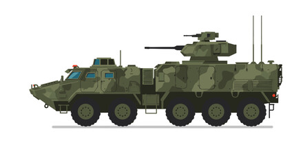 Fototapeta premium Detailed camouflage armored vehicle with weapons in flat design