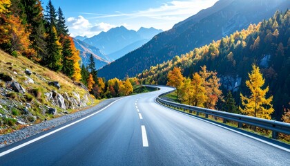 empty road in the mountains sunny autumn summer day