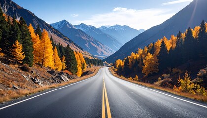 empty road in the mountains sunny autumn summer day