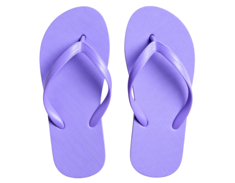 Purple Flip Flops, summer concept top view full length Isolated on Transparent or White Background