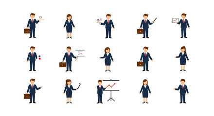 Fototapeta premium Business professionals in diverse office situations and presentations