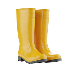 Bright yellow rubber boots for work and outdoor activities highlighting protection and durability transparent background