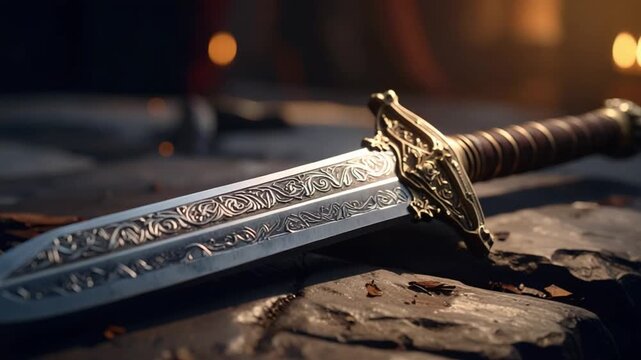 Ornate dagger on stone