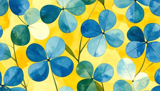 Watercolor clover pattern on a yellow background