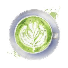 抹茶ラテの水彩画　抽象的な背景