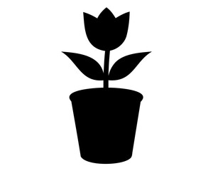 Fototapeta premium Simple Black Silhouette of a Tulip Plant in a Pot on White