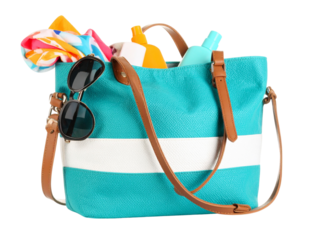 Beach Handbag with Accessories PNG on White Background