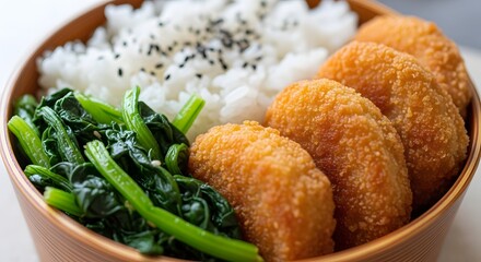 Shrimp tempura bento with rice and cucumber