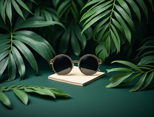 Stylish sunglasses resting on a mouse trap amidst lush greenery