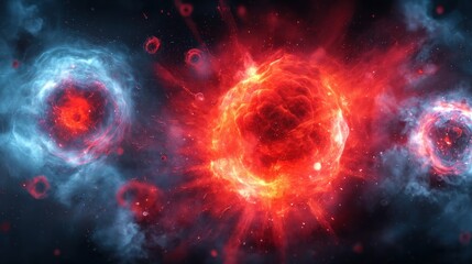 Obraz premium Celestial Fireworks: Witness the mesmerizing cosmic dance of stellar explosions, capturing vibrant bursts of energy and the formation of celestial wonders. 
