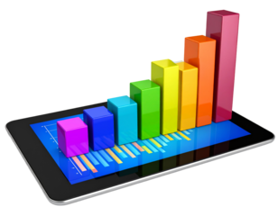digital tablet displaying rising graph with colorful bars, symbolizing growth and pro Isolated on Transparent or White Background