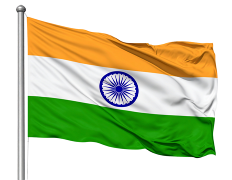 Flag of India Isolated on Transparent or White Background