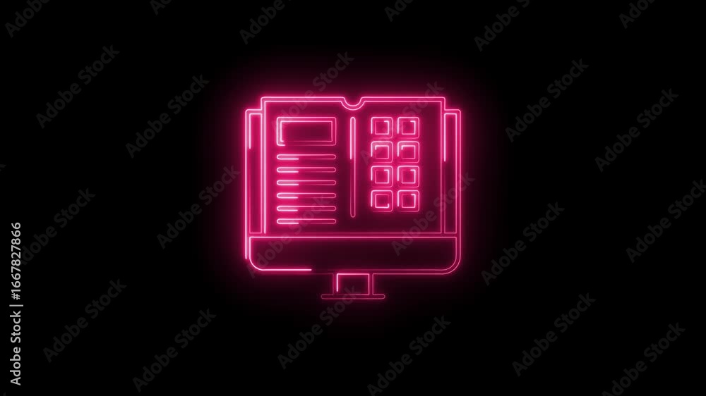 Aufkleber glowing neon computer screen displaying data and charts isolated on black background digital