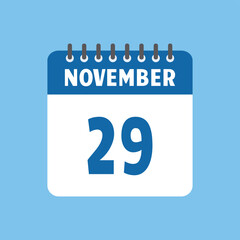 november 29 calendar icon Vector page month design