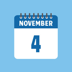november 4 calendar icon Vector page month design