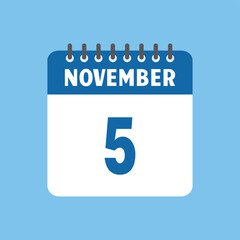 november 5 calendar icon Vector page month design