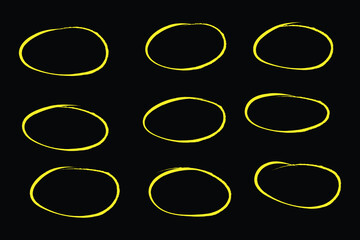  Hand drawn circle highlighter line sketch set. Vector marker circular lines, doodle round circles for message note mark design element. Pencil or pen bubble sketch