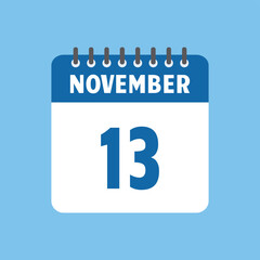 november 13 calendar icon Vector page month design