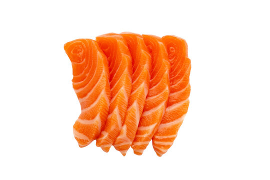 Salmon raw sashimi on white background