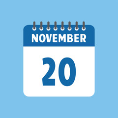 Fototapeta premium november 20 calendar icon Vector page month design