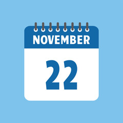 november 22 calendar icon Vector page month design