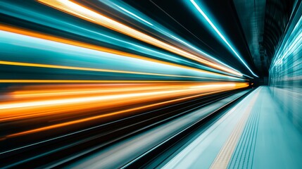 Fast train streaks through dark tunnel