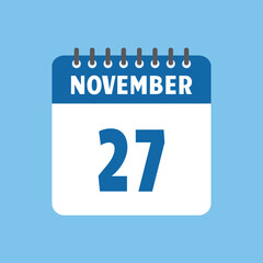 november 27 calendar icon Vector page month design