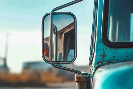 Sunset reflection in vehicle side mirror. Neural network AI generated