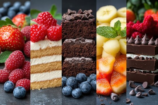 Different types of desserts with different toppings handcrafted vegan desserts  food background