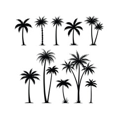 Tropical beach island landscape with palm trees silhouettes against the sunset sky