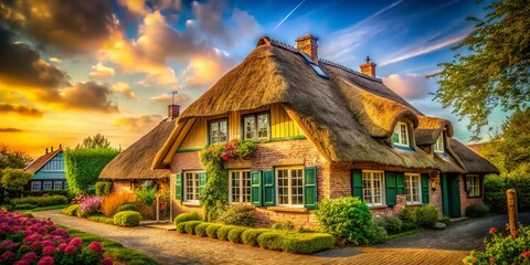 Vintage Photo: Thatched Roof House with Cartoon Elements - Adaptability & Heritage