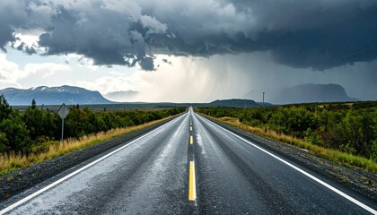 empty road in the mountains cloudy day