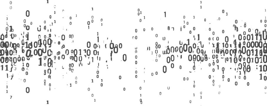 Scattered dark binary numbers zero and one on a white background.