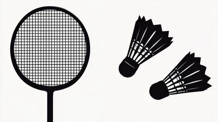 sport, illustration, badminton, vector, isolated, icon, shuttlecock, bird, racquet, racket, professional, symbol, tennis, black, graphic, design, flat, ball, sign, feather, team, website,