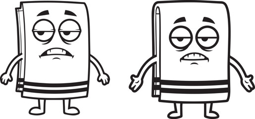 Minimalist black and white towel character icons – quirky anthropomorphic expressions for humorous stock design.