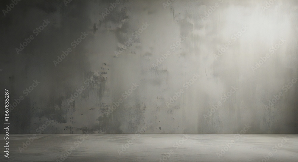 Poster empty concrete wall and floor with textured grunge surface and soft lighting, perfect for product pl