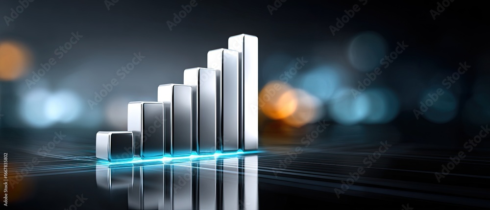 Poster analysis business charts concept. stylized bar graph representing growth against a blurred backgroun