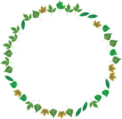 Circular border of green and yellow leaves; ideal for nature, eco, promo, and web design visuals.