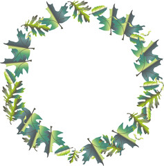 Illustration of a green leafy circular frame for wedding, branding, or web design visuals.