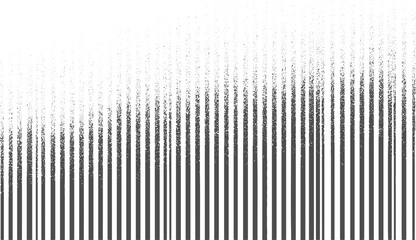 Fototapeta premium Abstract pattern of vertical dark grey stripes with scattered grey dots on a white background.