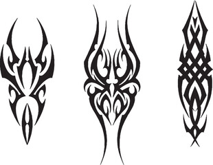 Collection of Three Black Tribal Tattoo Designs on White vector illustration