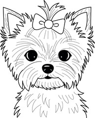 Cute Yorkshire Terrier Dog Coloring Page for Kids - Line Art of Adorable Puppy with Bow