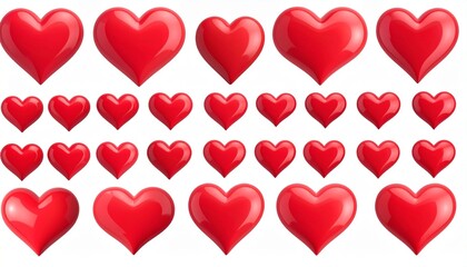set of red hearts isolated