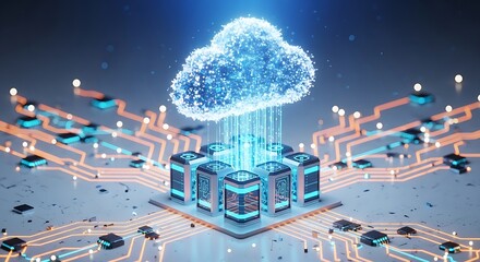 Abstract Cloud Computing Data Servers: Futuristic Digital Network Technology Concept